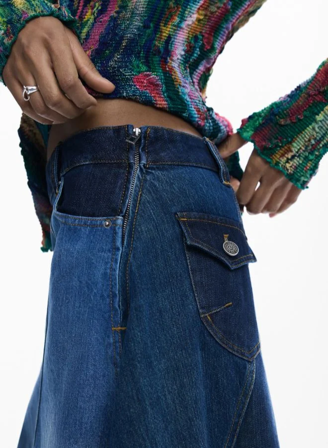 DESIGUAL Blue Denim Patch Skirt for Women | Best Price UAE